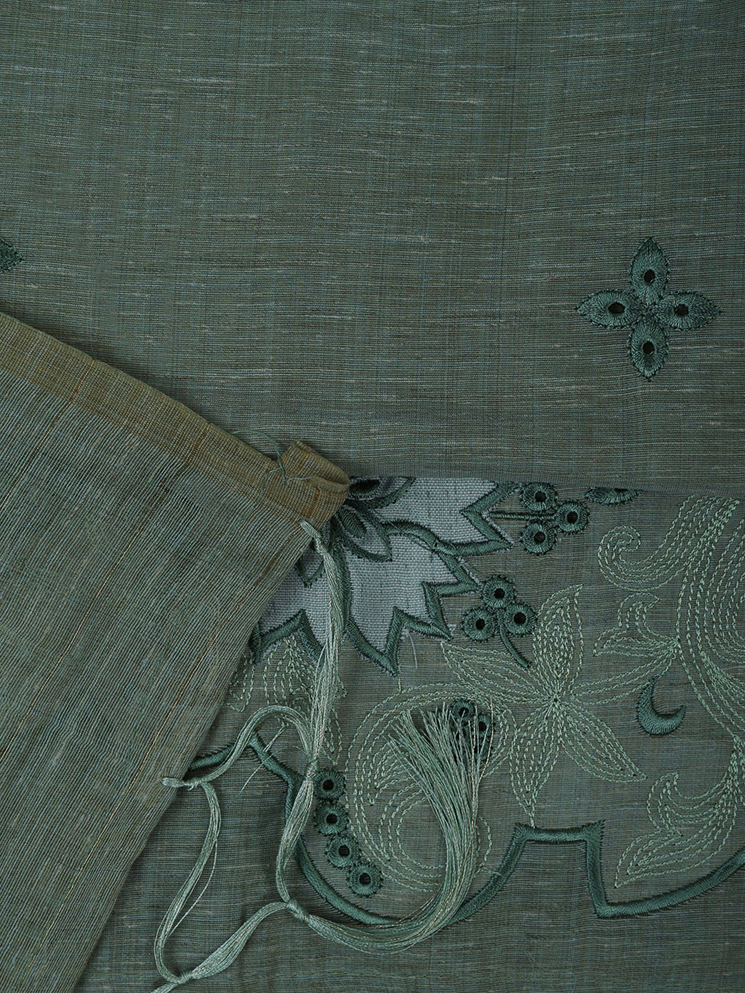 Aqua Green Cotton Blend Embroidered Unstitched Dress Material