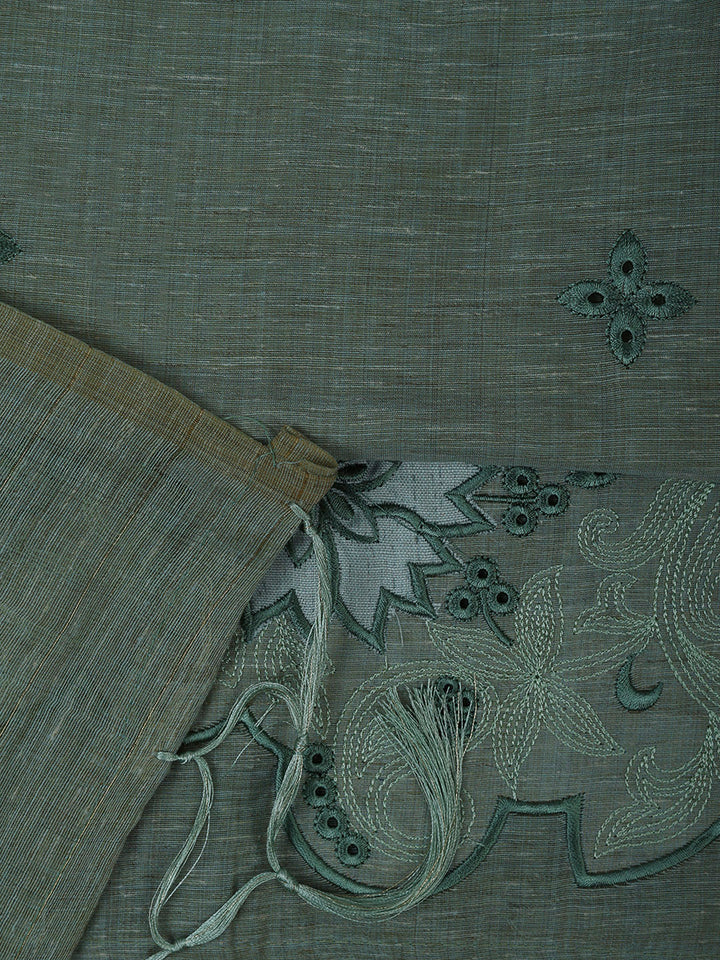 Aqua Green Cotton Blend Embroidered Unstitched Dress Material