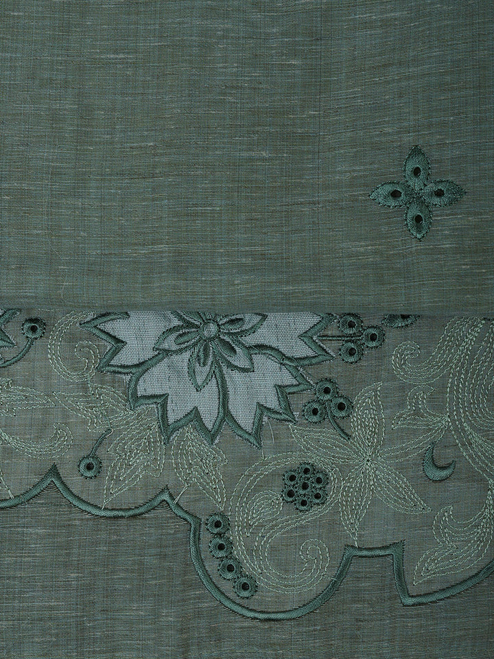 Aqua Green Cotton Blend Embroidered Unstitched Dress Material