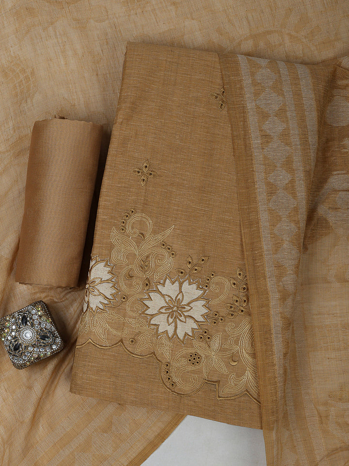 Mustard Cotton Blend Embroidered Unstitched Dress Material