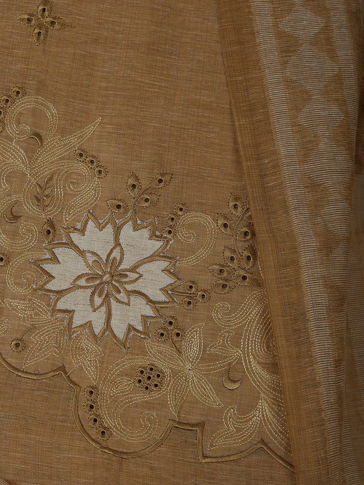 Mustard Cotton Blend Embroidered Unstitched Dress Material
