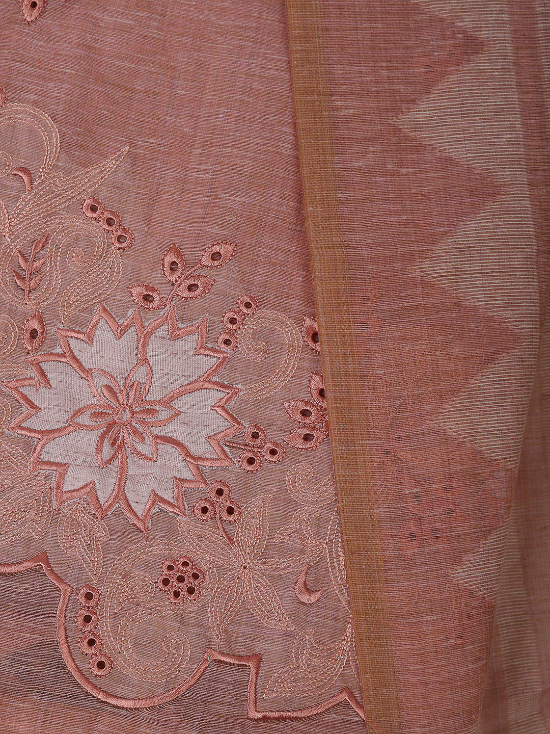 Peach Cotton Blend Embroidered Unstitched Dress Material