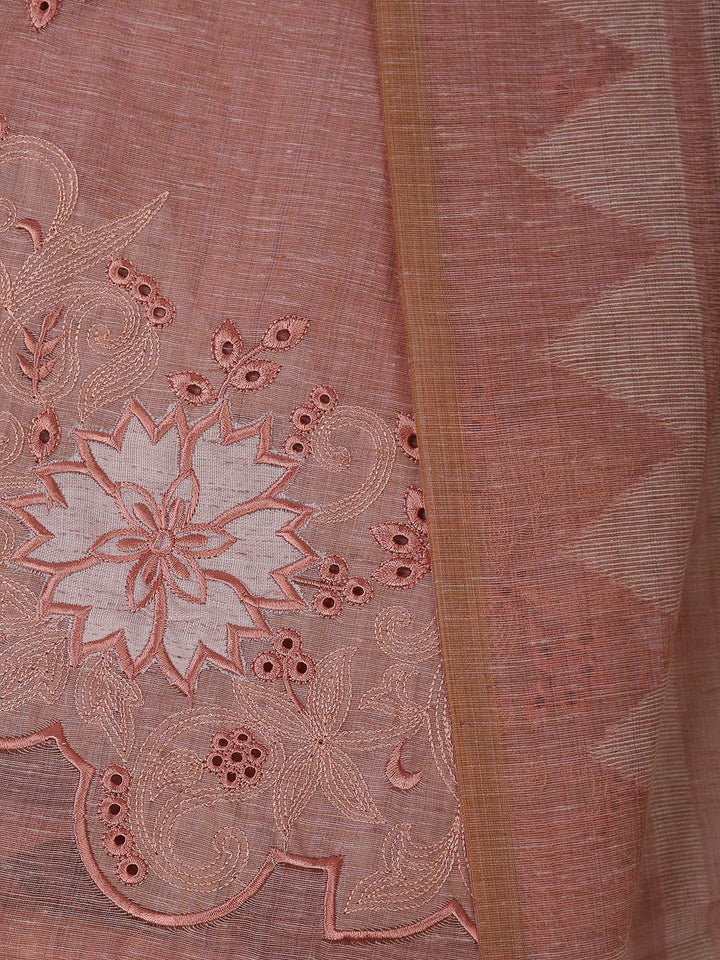 Peach Cotton Blend Embroidered Unstitched Dress Material