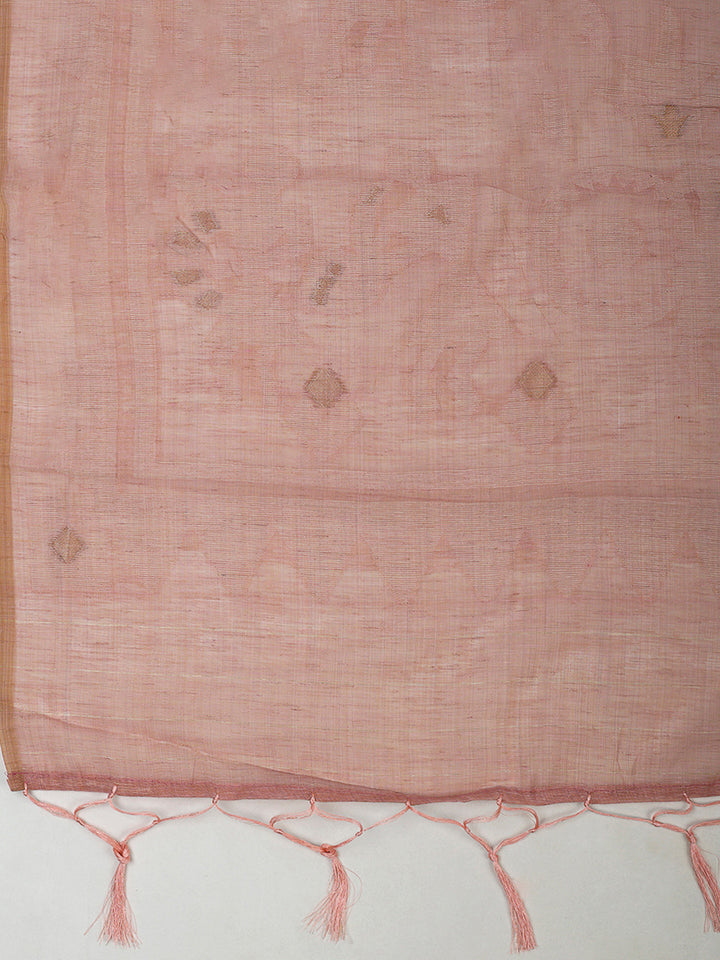 Peach Cotton Blend Embroidered Unstitched Dress Material