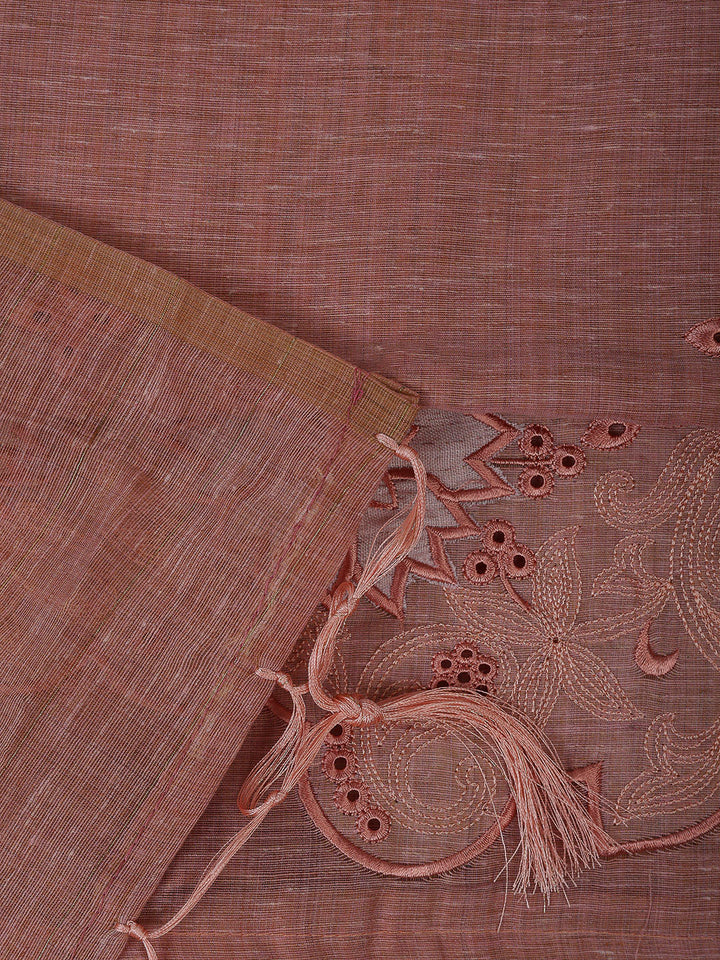 Peach Cotton Blend Embroidered Unstitched Dress Material