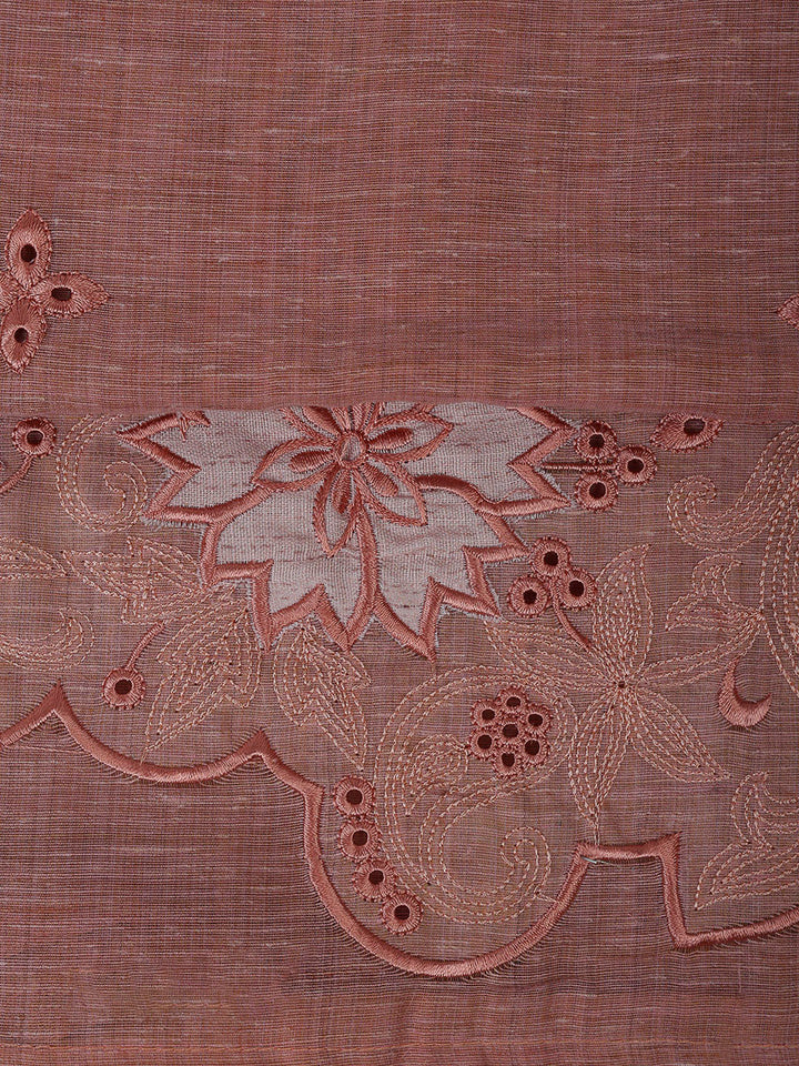 Peach Cotton Blend Embroidered Unstitched Dress Material
