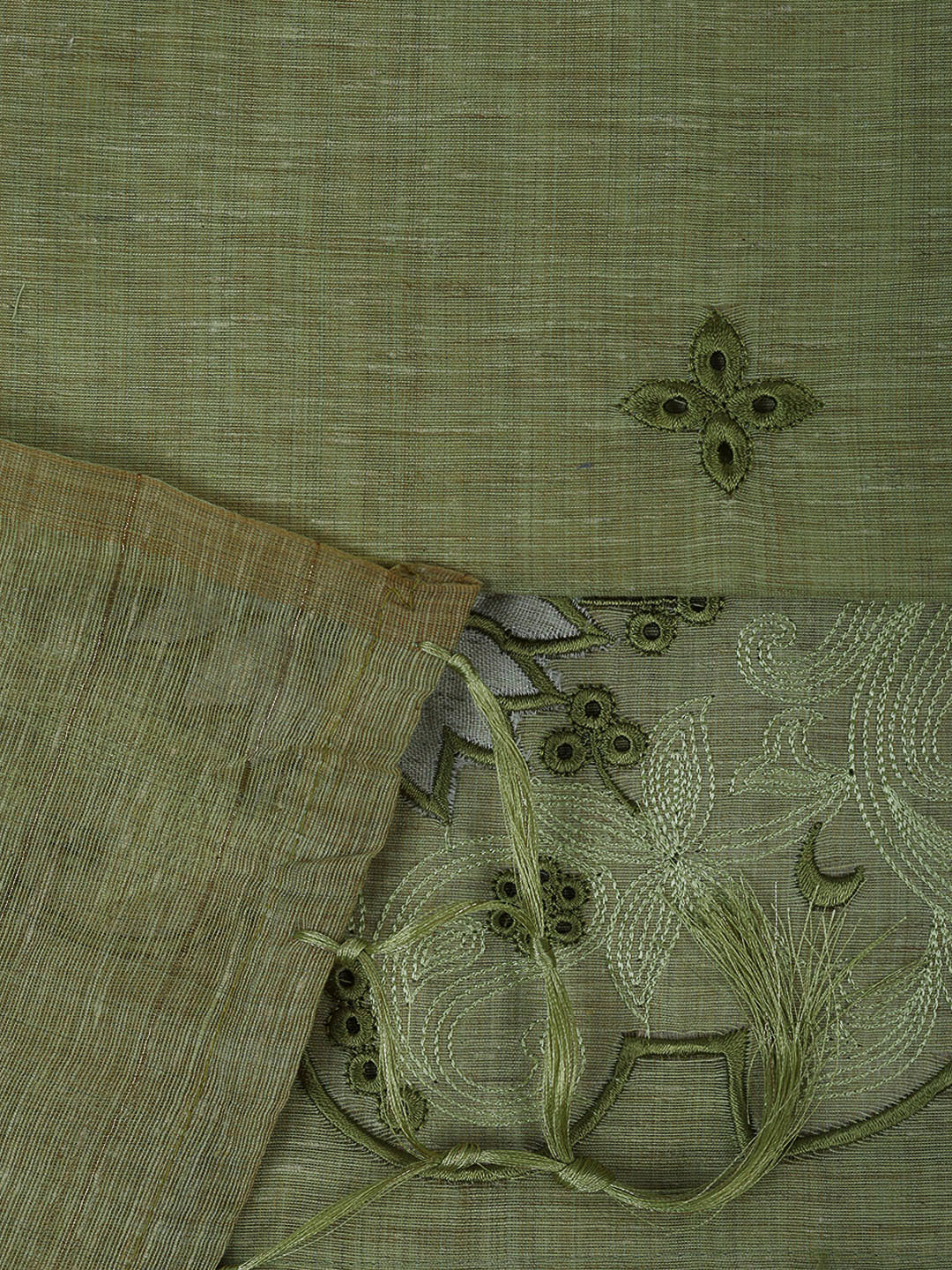 Pista Green Cotton Blend Embroidered Unstitched Dress Material