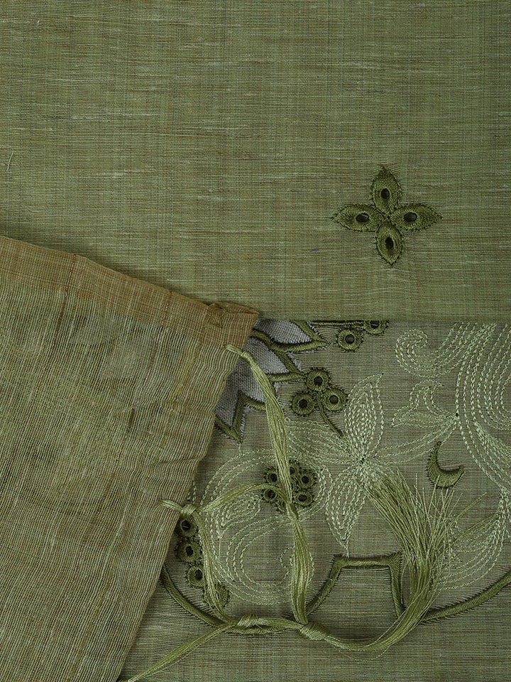Pista Green Cotton Blend Embroidered Unstitched Dress Material