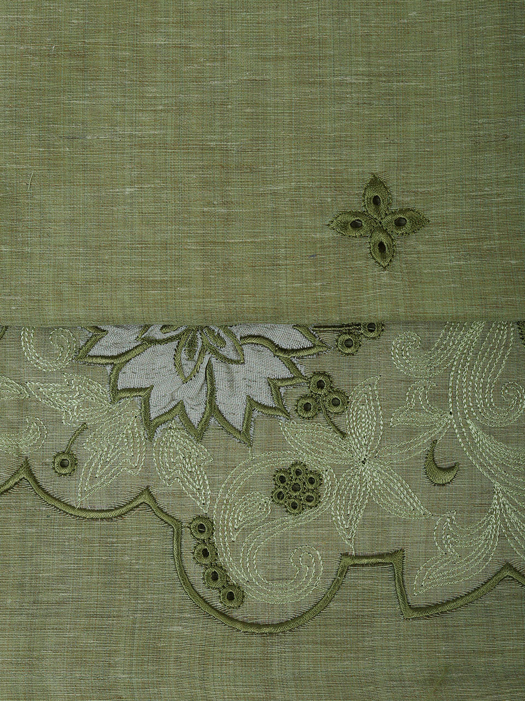 Pista Green Cotton Blend Embroidered Unstitched Dress Material