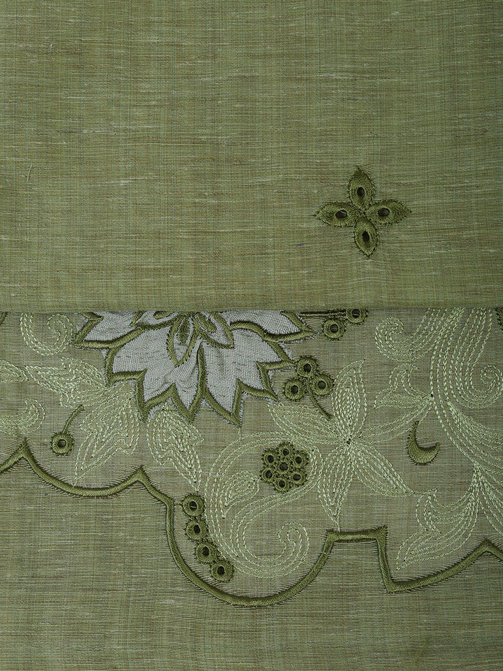 Pista Green Cotton Blend Embroidered Unstitched Dress Material