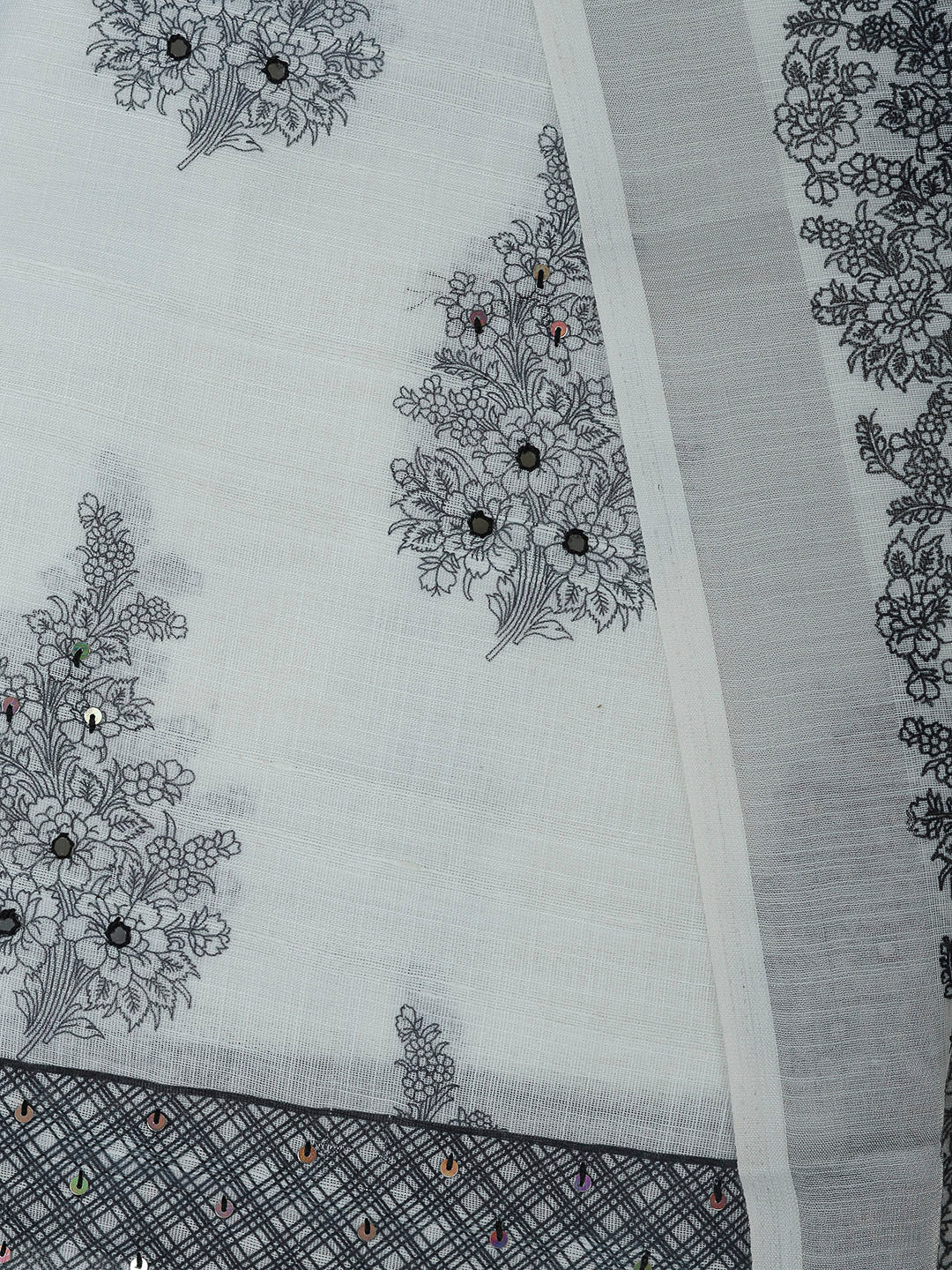 Off White Cotton Blend Printed Unstitched Dress Material
