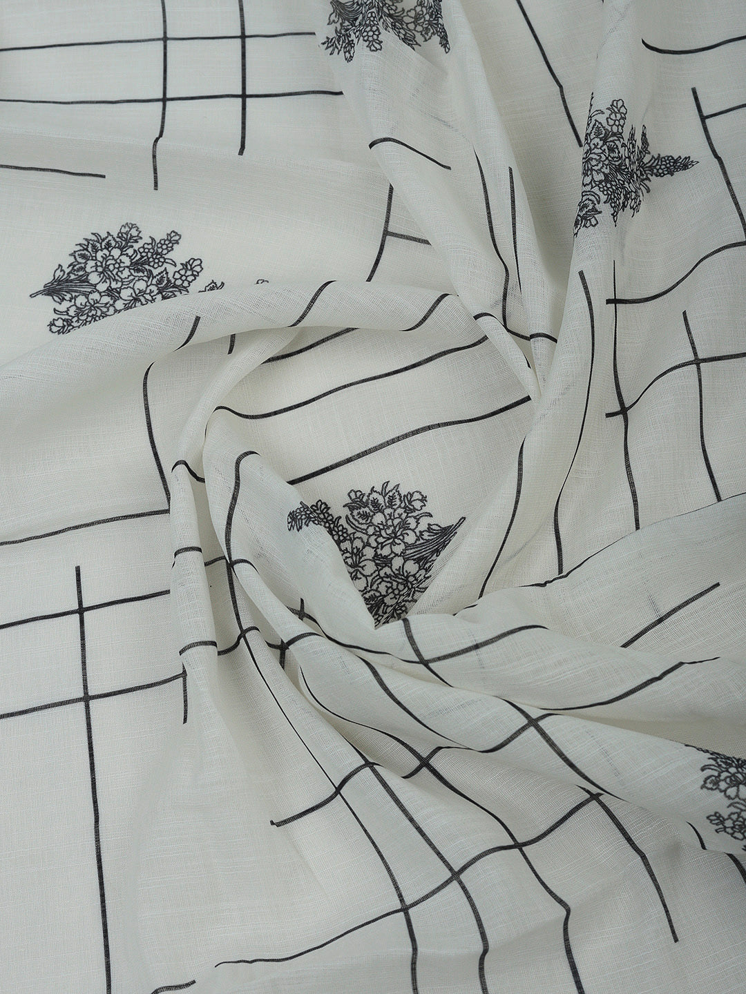 Off White Cotton Blend Printed Unstitched Dress Material