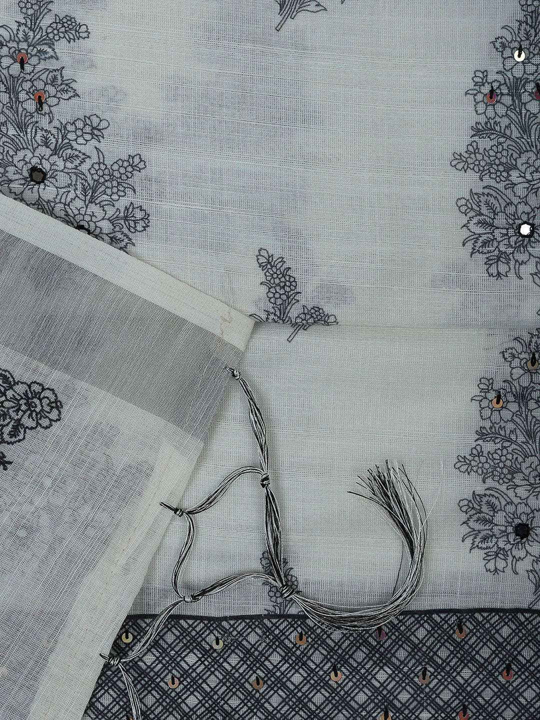Off White Cotton Blend Printed Unstitched Dress Material