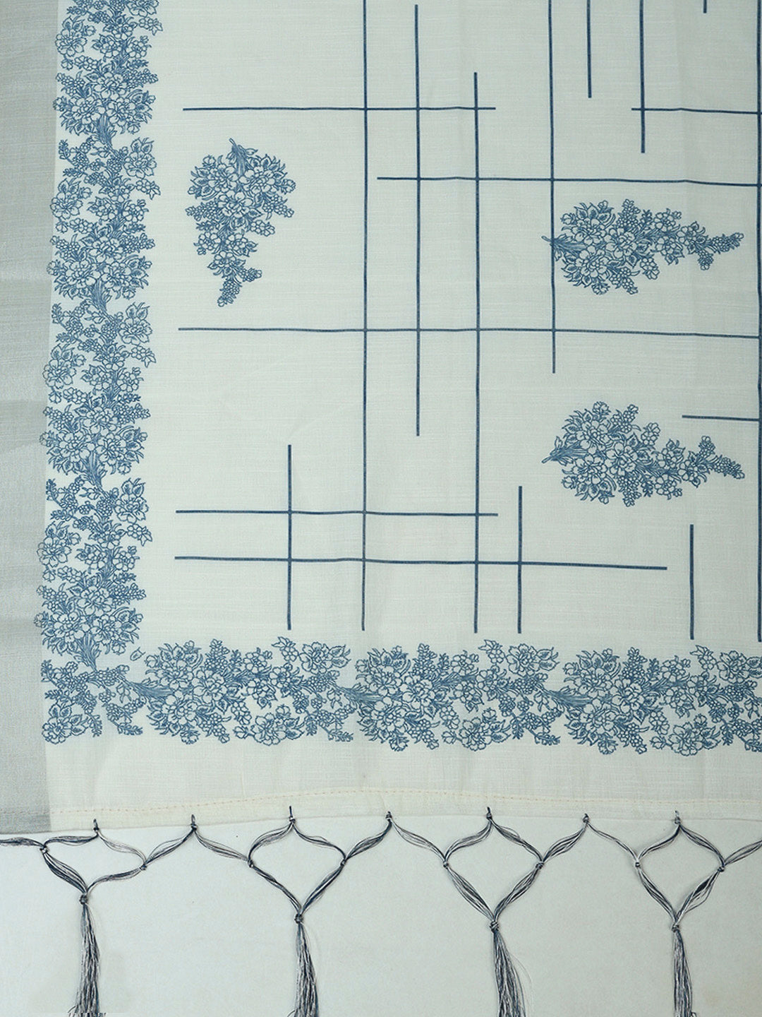 Off White Cotton Blend Printed Unstitched Dress Material
