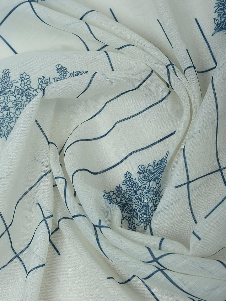 Off White Cotton Blend Printed Unstitched Dress Material