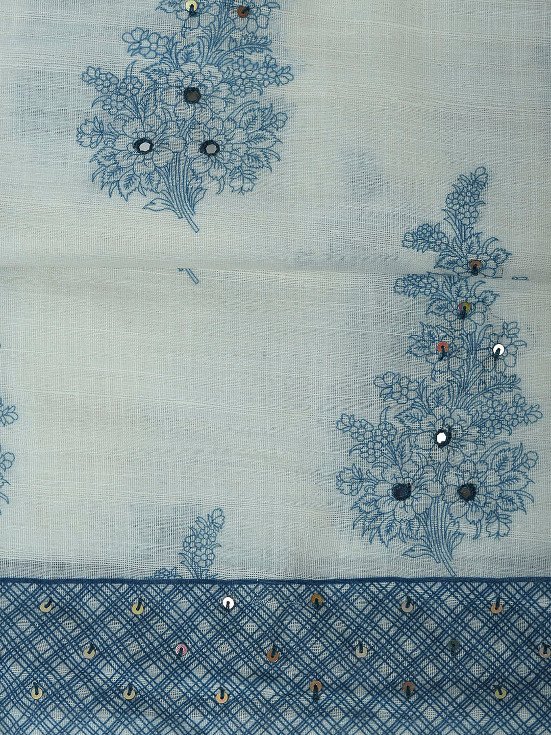 Off White Cotton Blend Printed Unstitched Dress Material