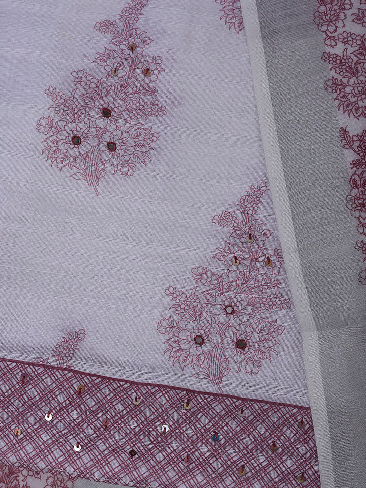 Off White Cotton Blend Printed Unstitched Dress Material