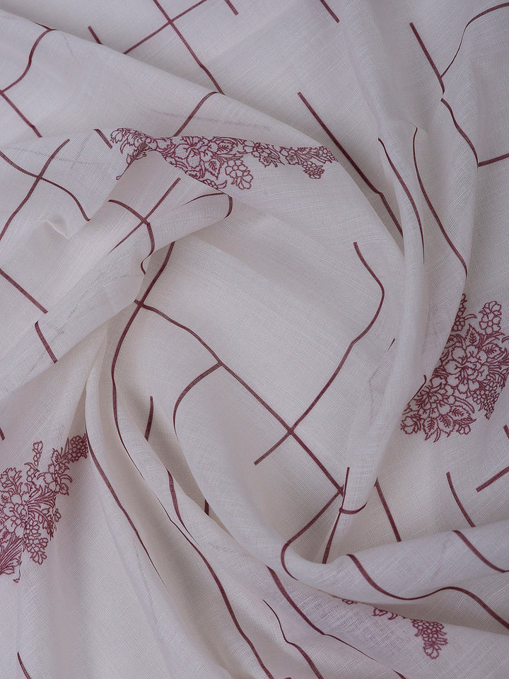 Off White Cotton Blend Printed Unstitched Dress Material