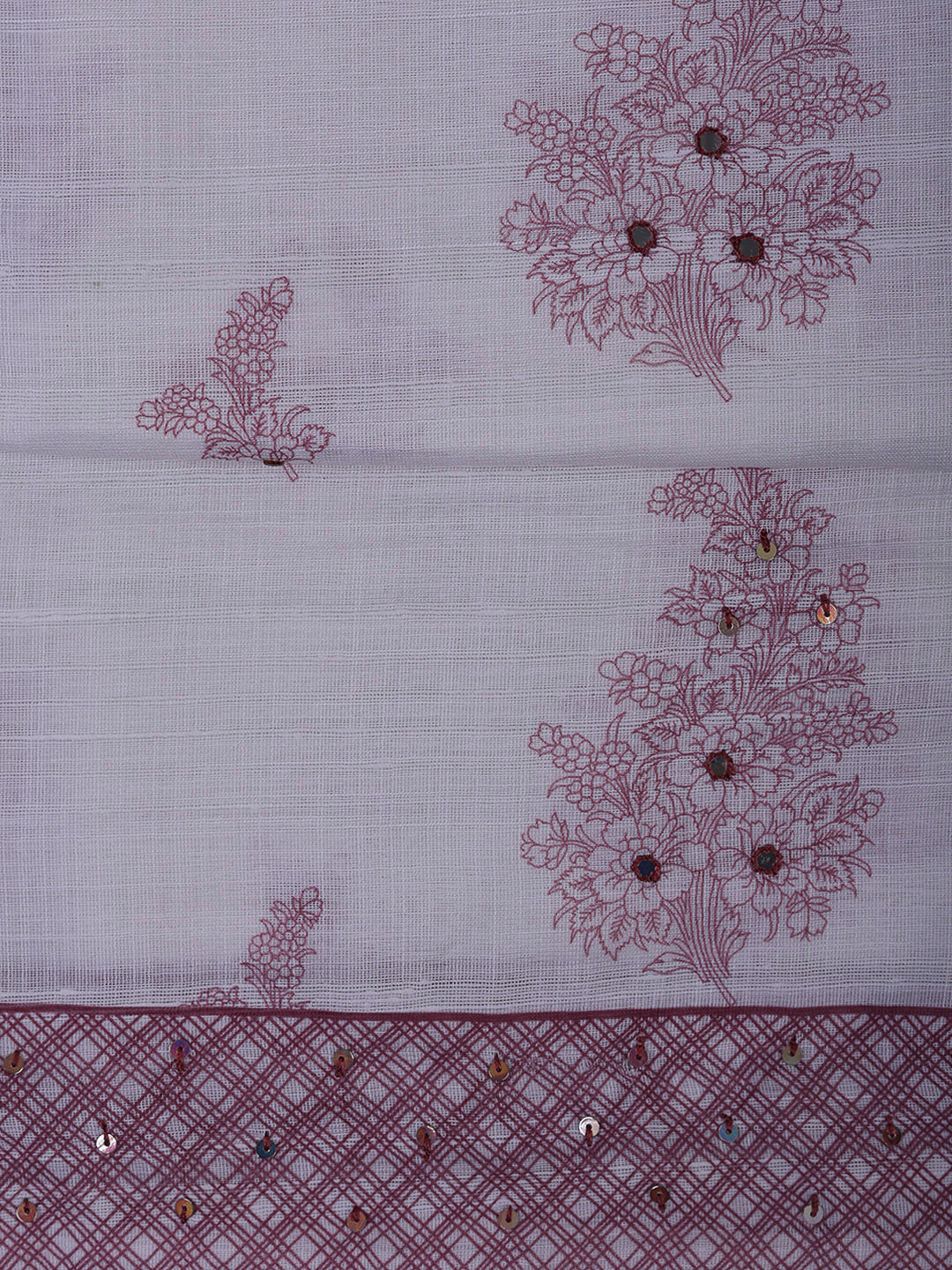 Off White Cotton Blend Printed Unstitched Dress Material