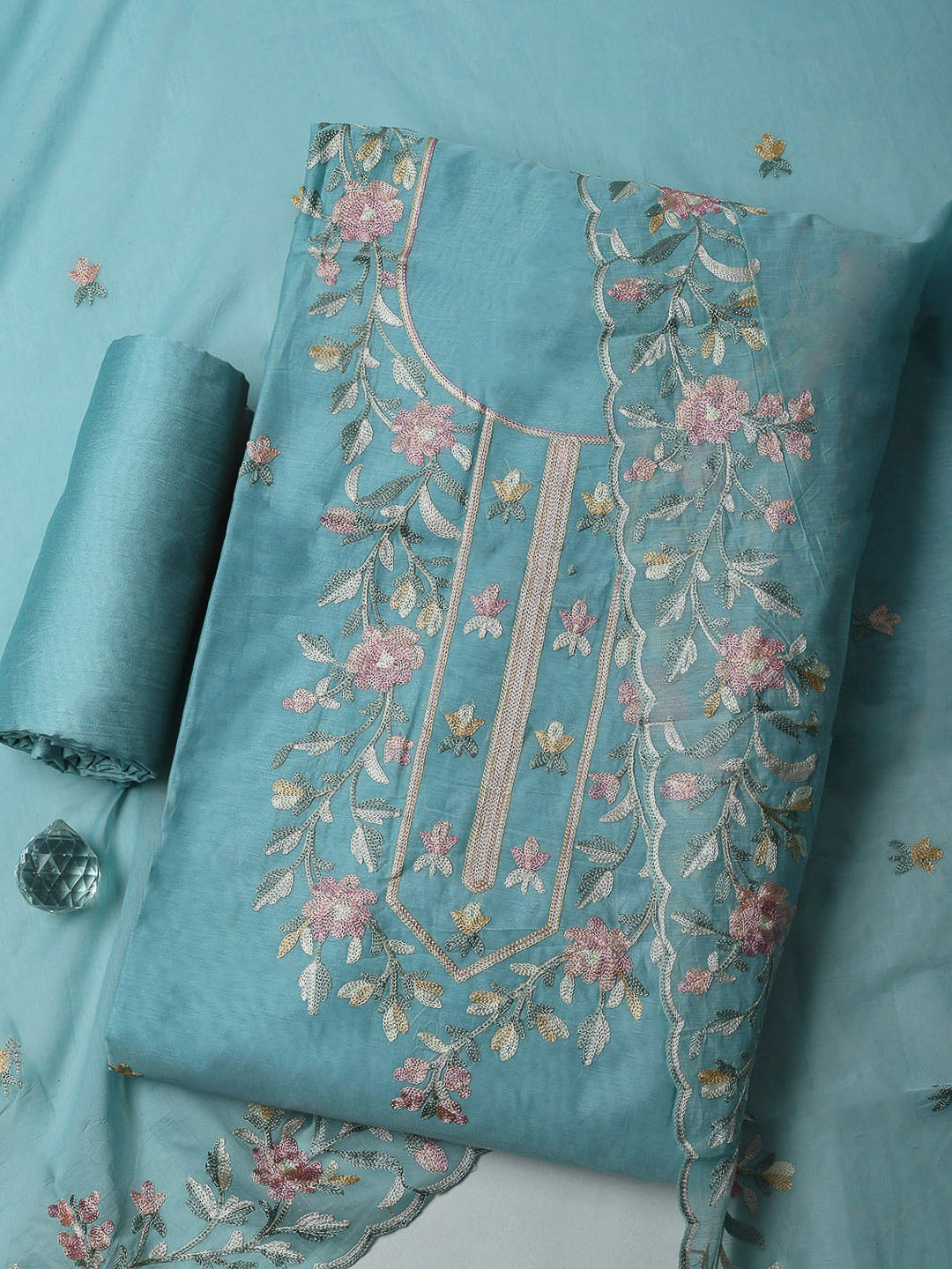 Firozee Lt Chanderi Embroidered Unstitched Dress Material