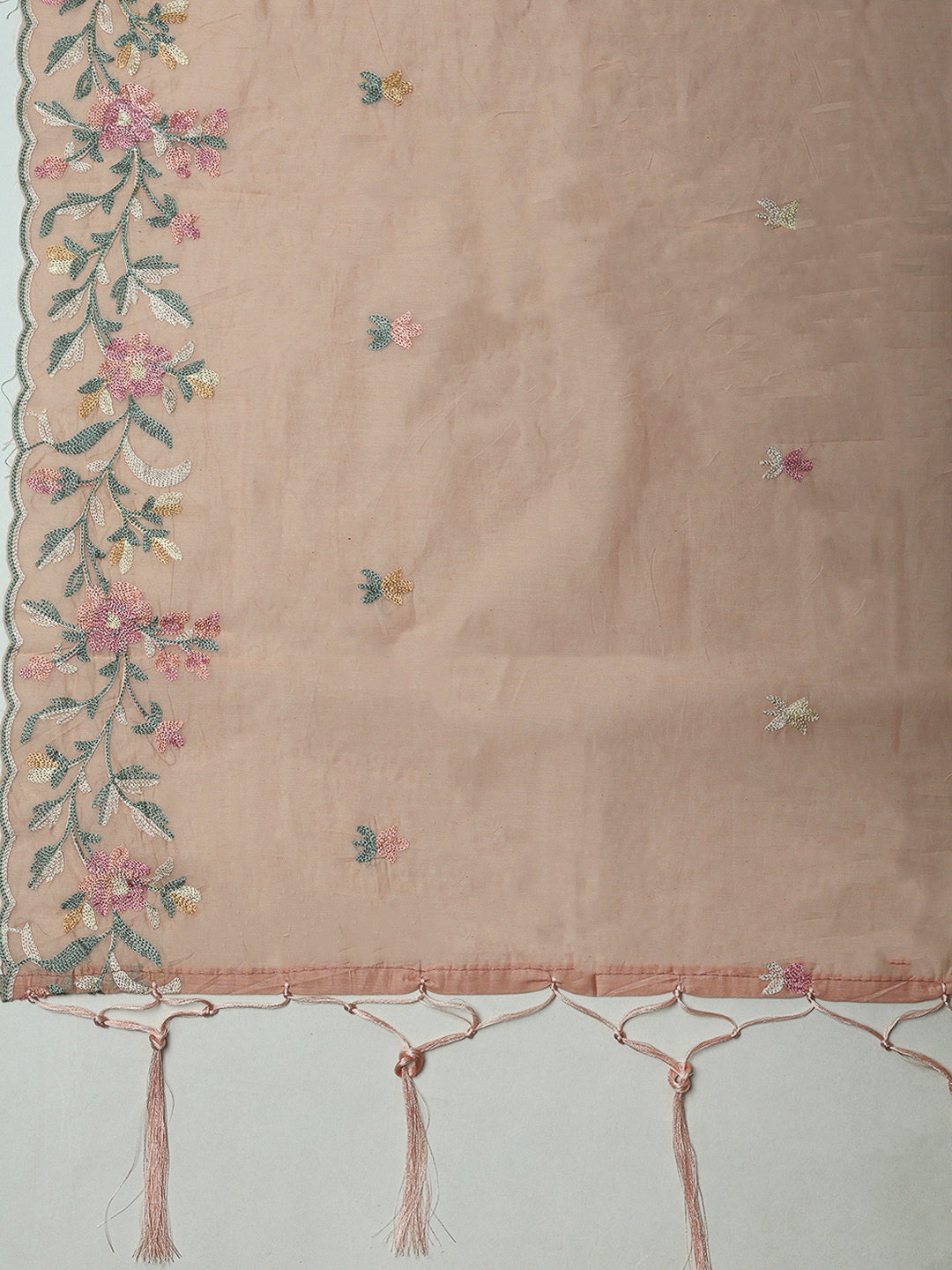 Peach Chanderi Embroidered Unstitched Dress Material