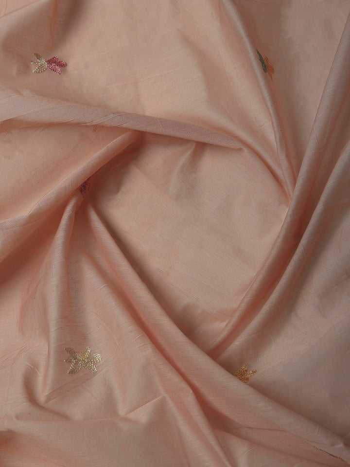 Peach Chanderi Embroidered Unstitched Dress Material
