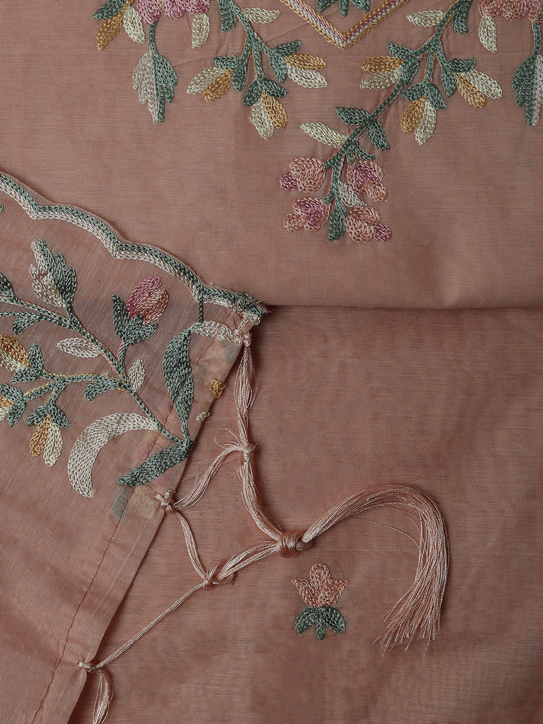 Peach Chanderi Embroidered Unstitched Dress Material