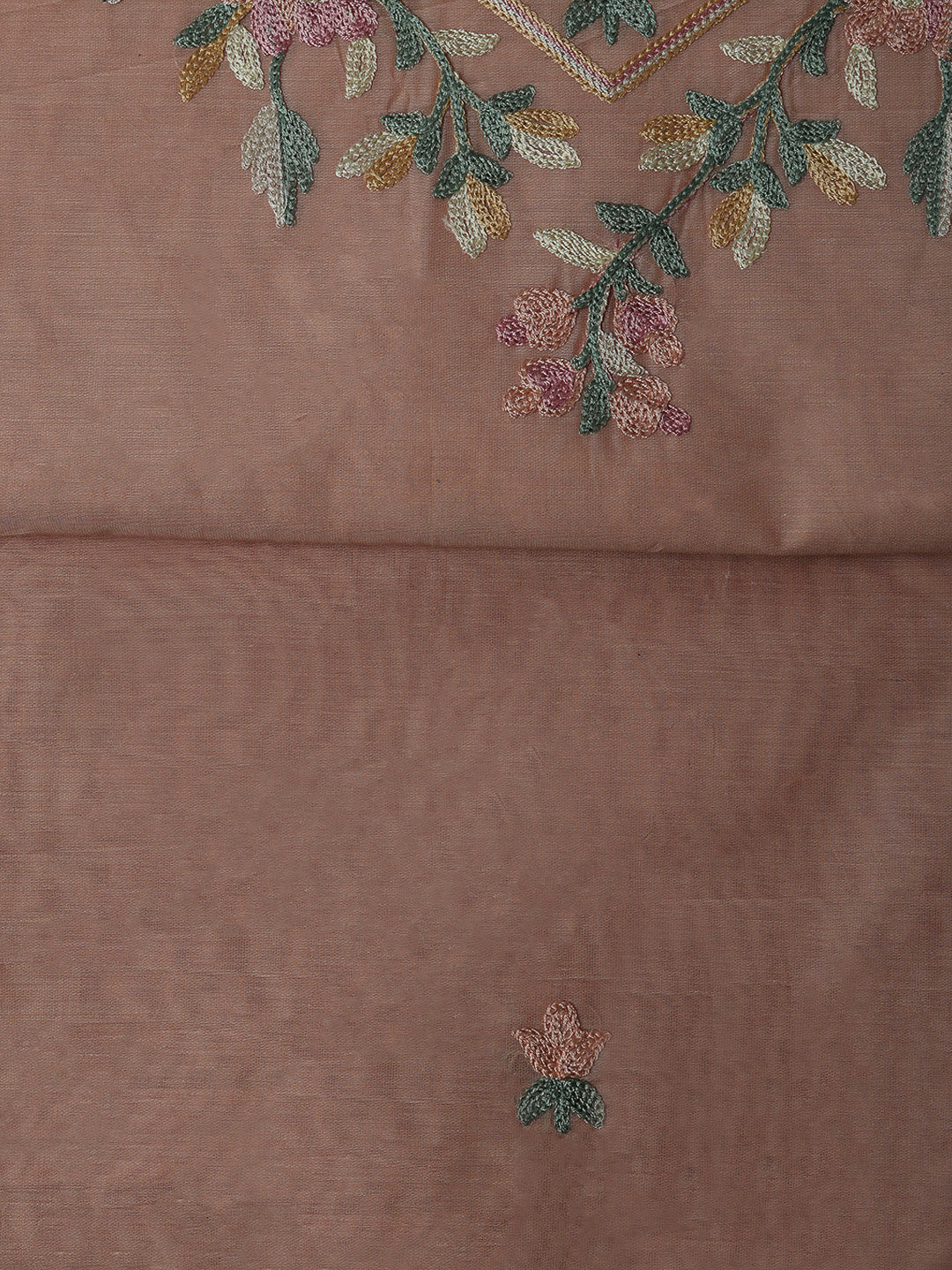 Peach Chanderi Embroidered Unstitched Dress Material