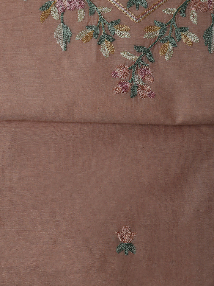 Peach Chanderi Embroidered Unstitched Dress Material