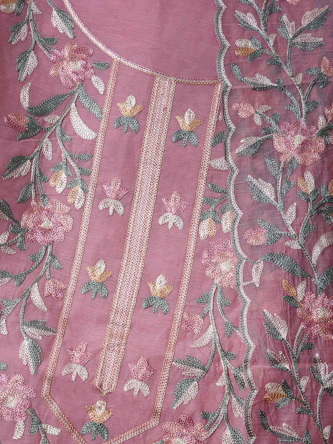 Pink Chanderi Embroidered Unstitched Dress Material