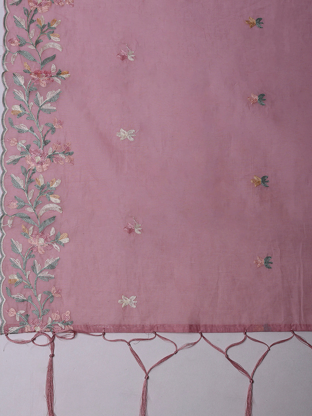 Pink Chanderi Embroidered Unstitched Dress Material