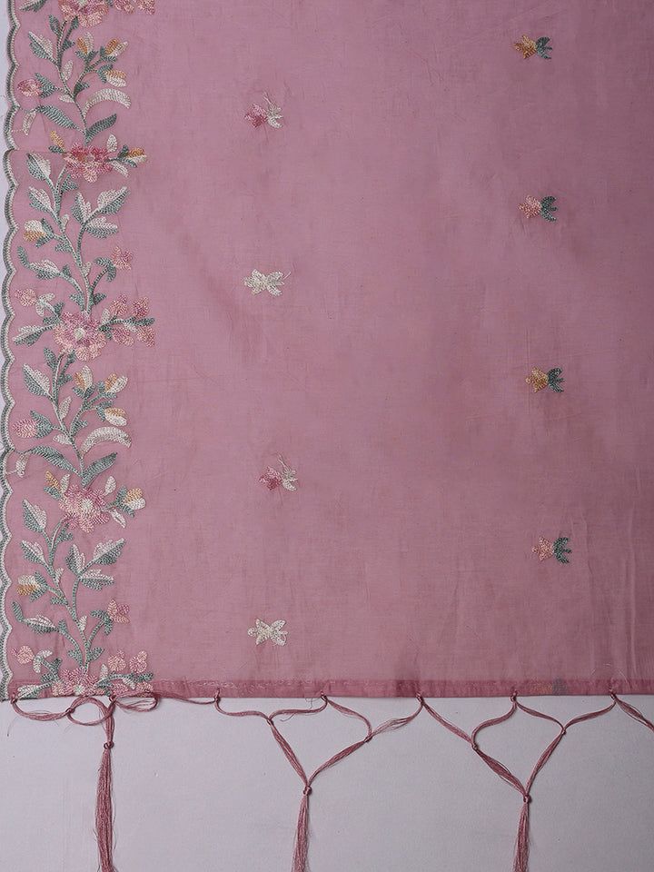 Pink Chanderi Embroidered Unstitched Dress Material