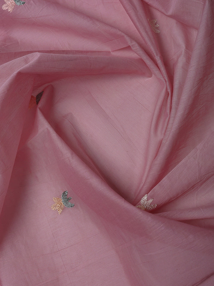 Pink Chanderi Embroidered Unstitched Dress Material