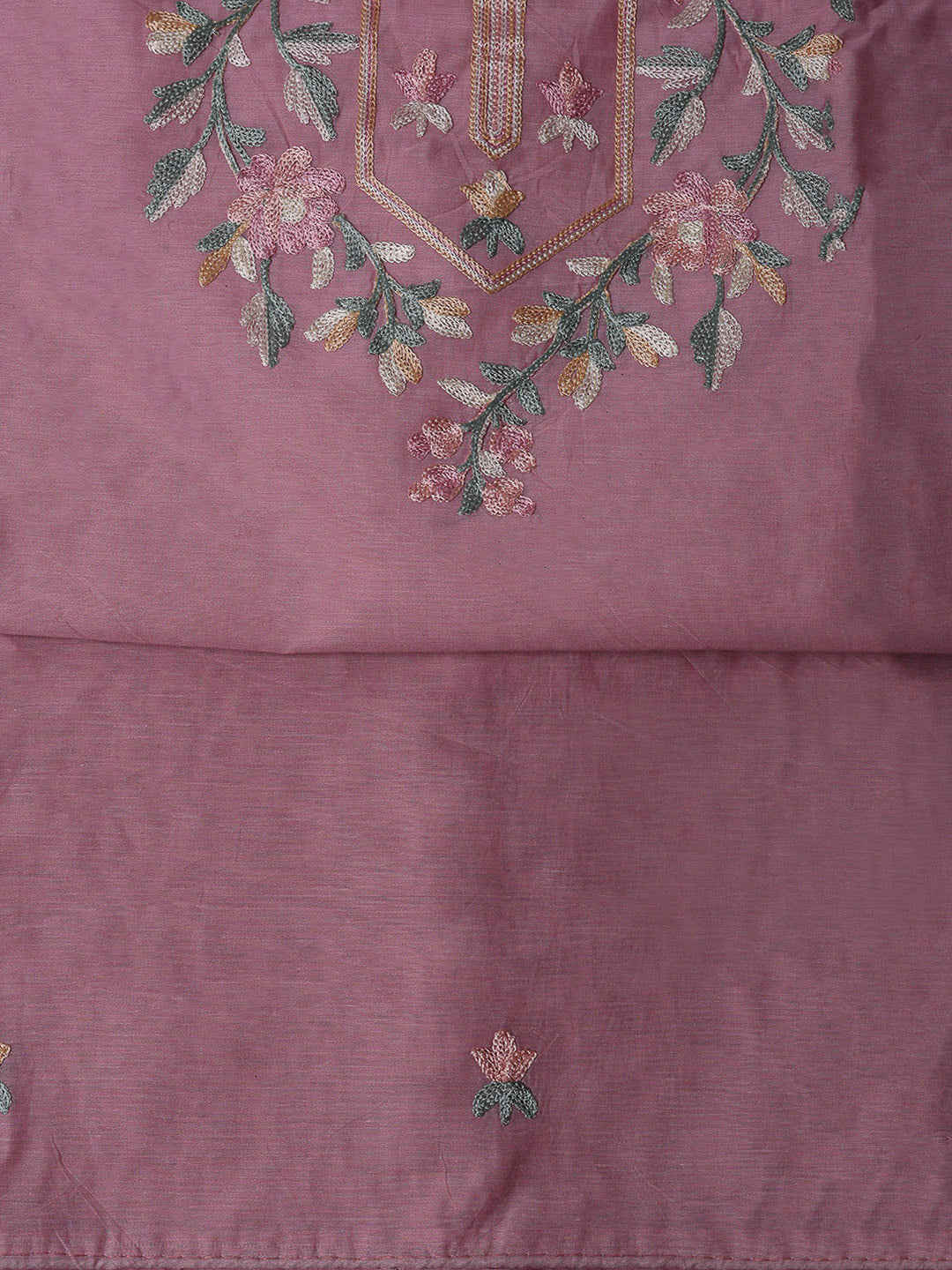 Pink Chanderi Embroidered Unstitched Dress Material