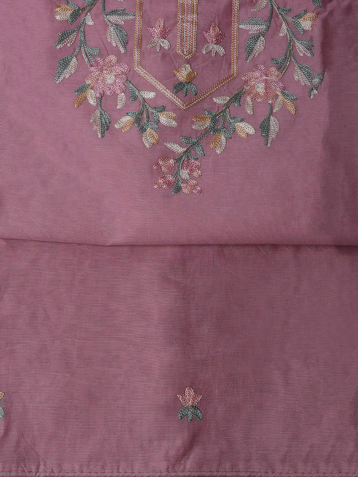 Pink Chanderi Embroidered Unstitched Dress Material
