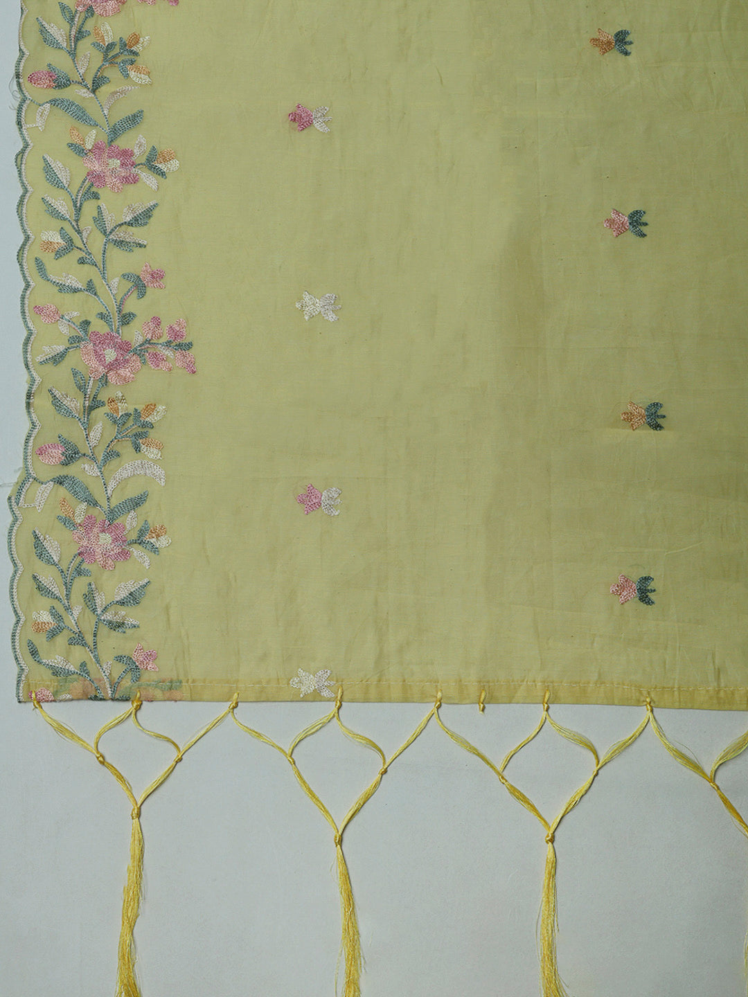Yellow Chanderi Embroidered Unstitched Dress Material