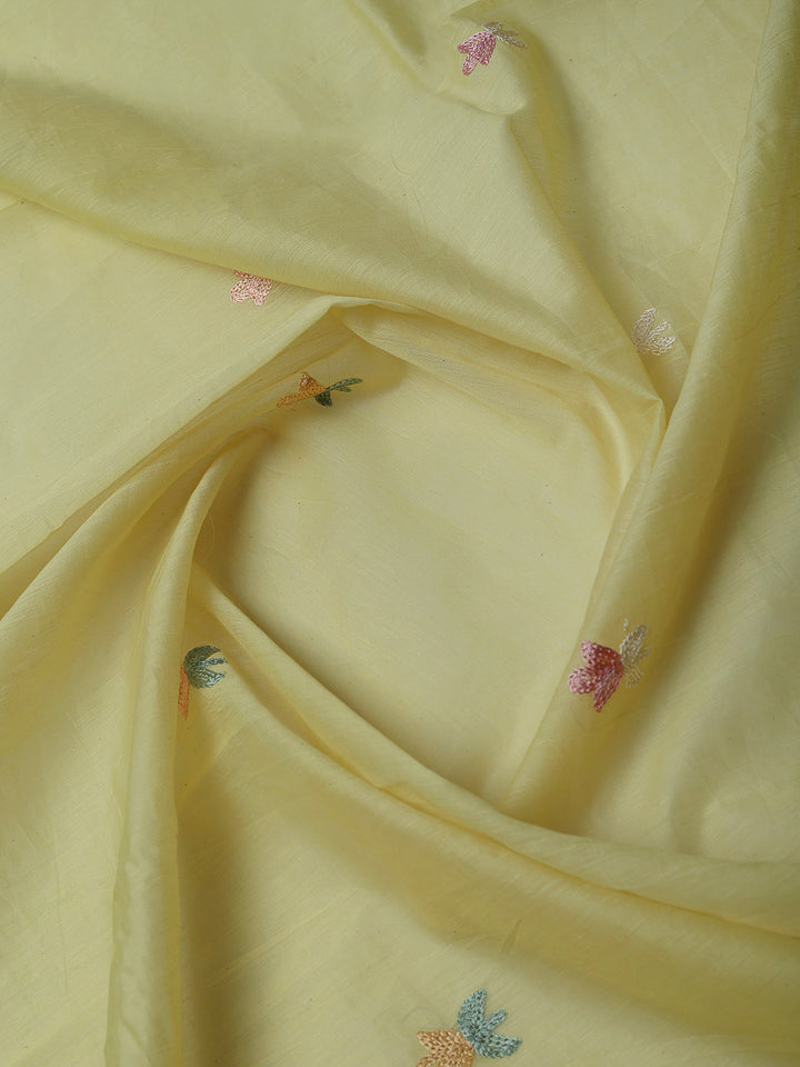 Yellow Chanderi Embroidered Unstitched Dress Material