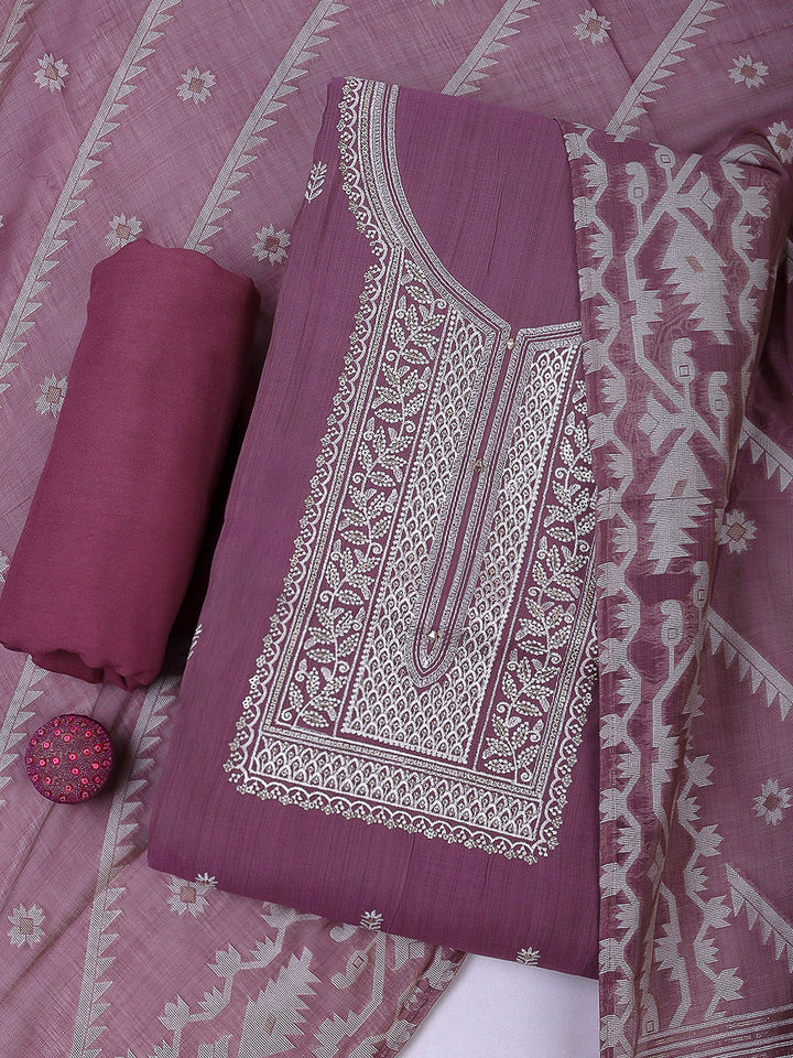 Mauve Cotton Blend Embroidered Unstitched Dress Material