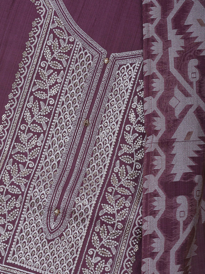 Mauve Cotton Blend Embroidered Unstitched Dress Material