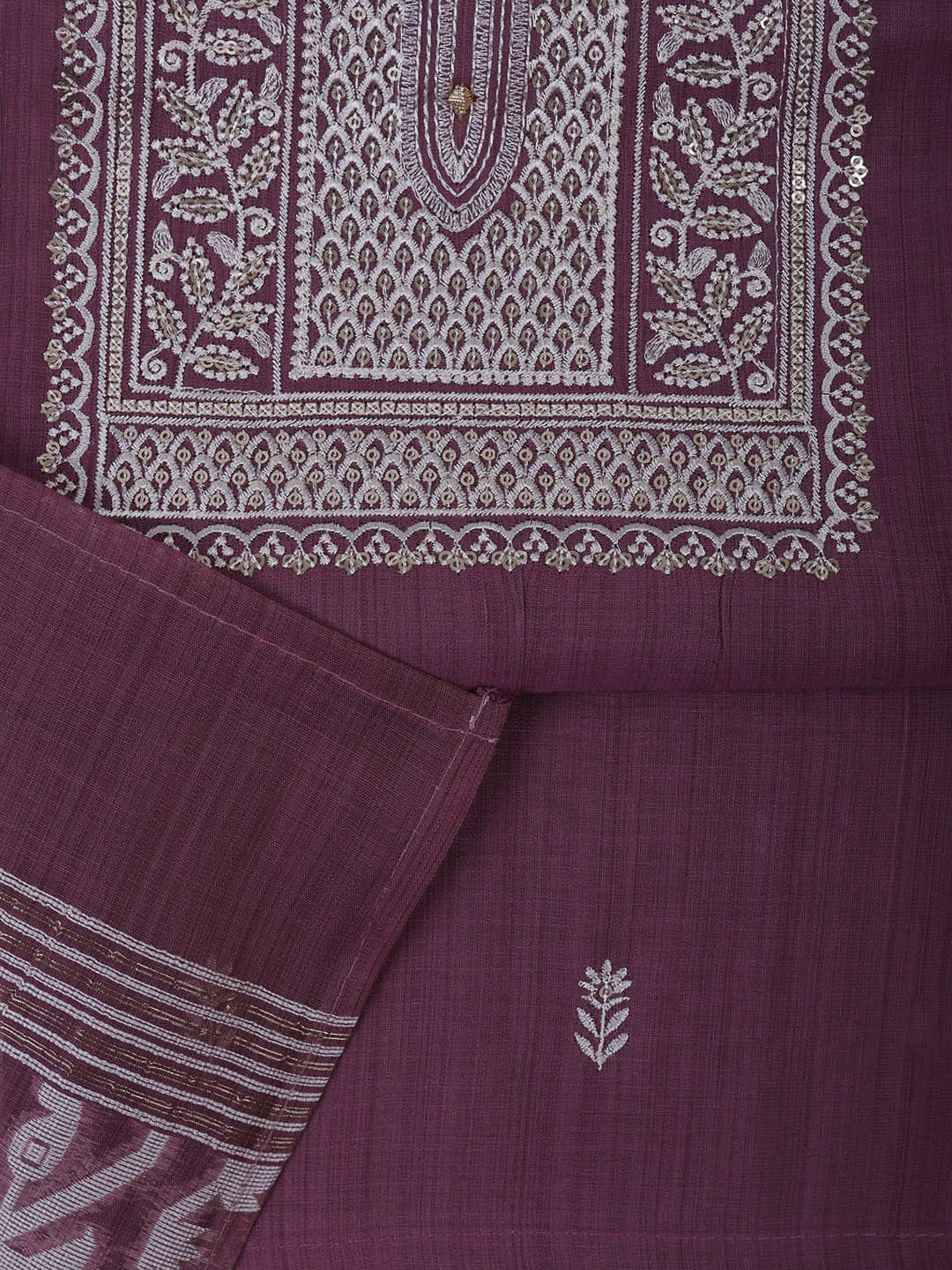 Mauve Cotton Blend Embroidered Unstitched Dress Material