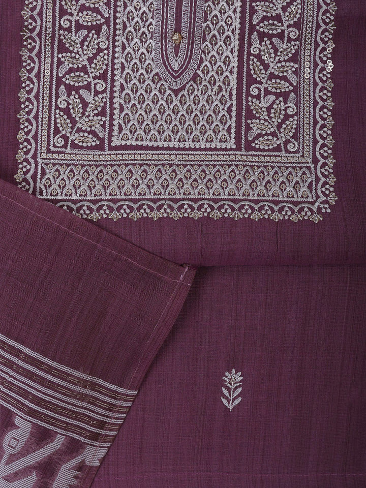 Mauve Cotton Blend Embroidered Unstitched Dress Material