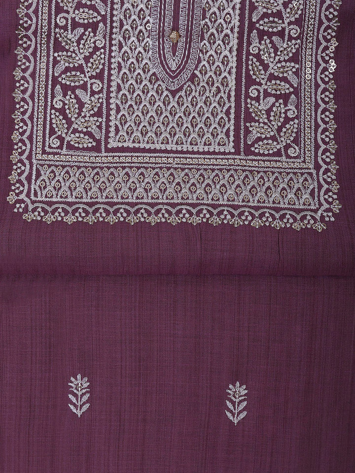 Mauve Cotton Blend Embroidered Unstitched Dress Material