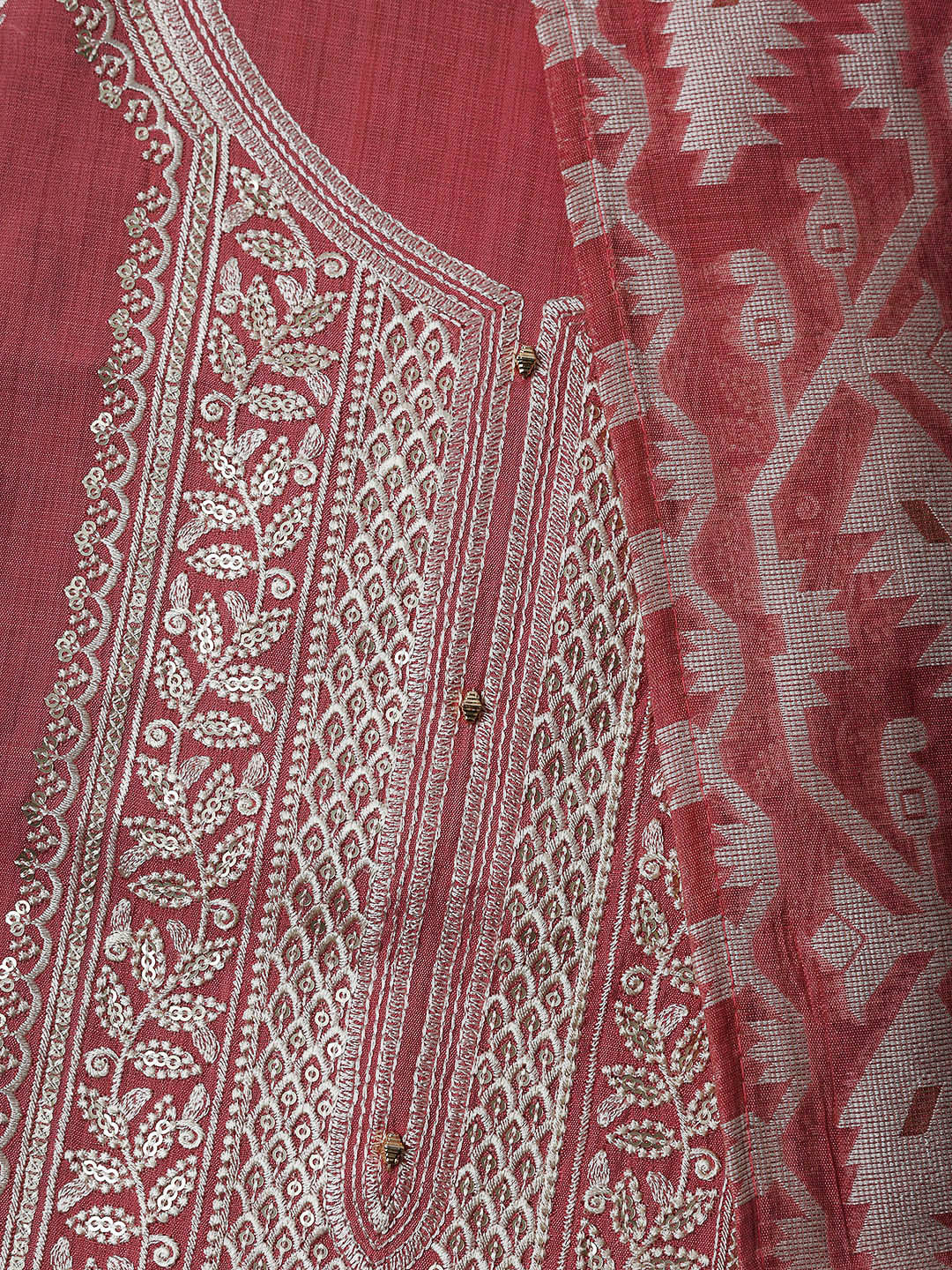 Pink Cotton Blend Embroidered Unstitched Dress Material