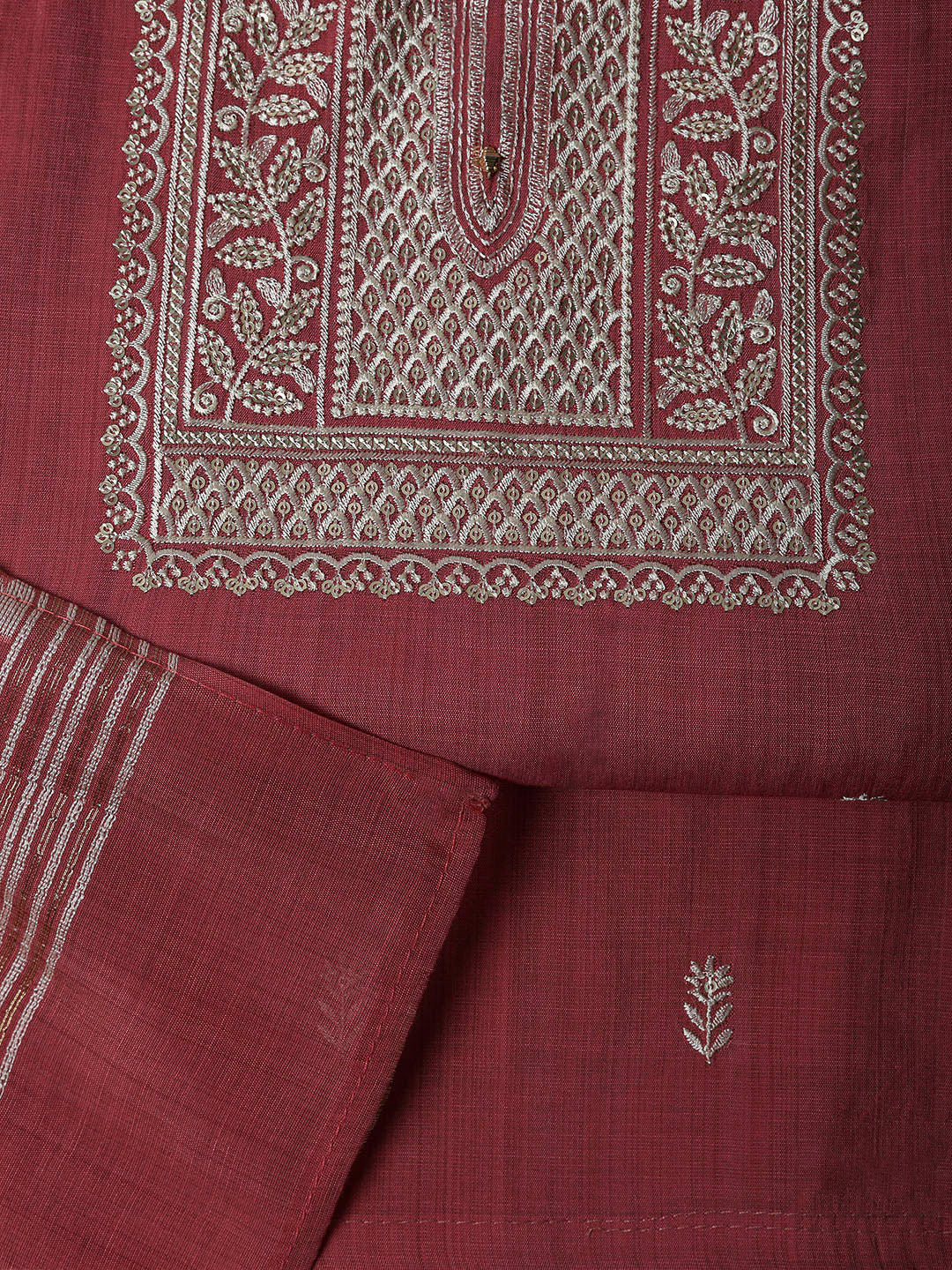 Pink Cotton Blend Embroidered Unstitched Dress Material