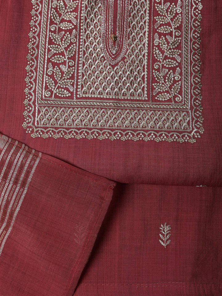 Pink Cotton Blend Embroidered Unstitched Dress Material