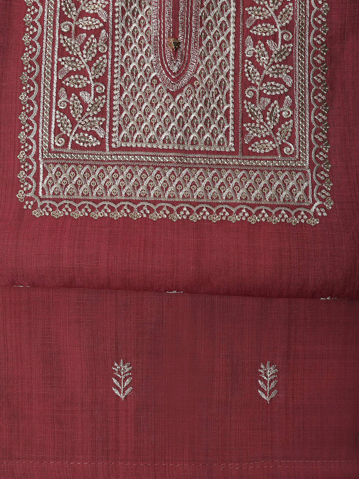 Pink Cotton Blend Embroidered Unstitched Dress Material
