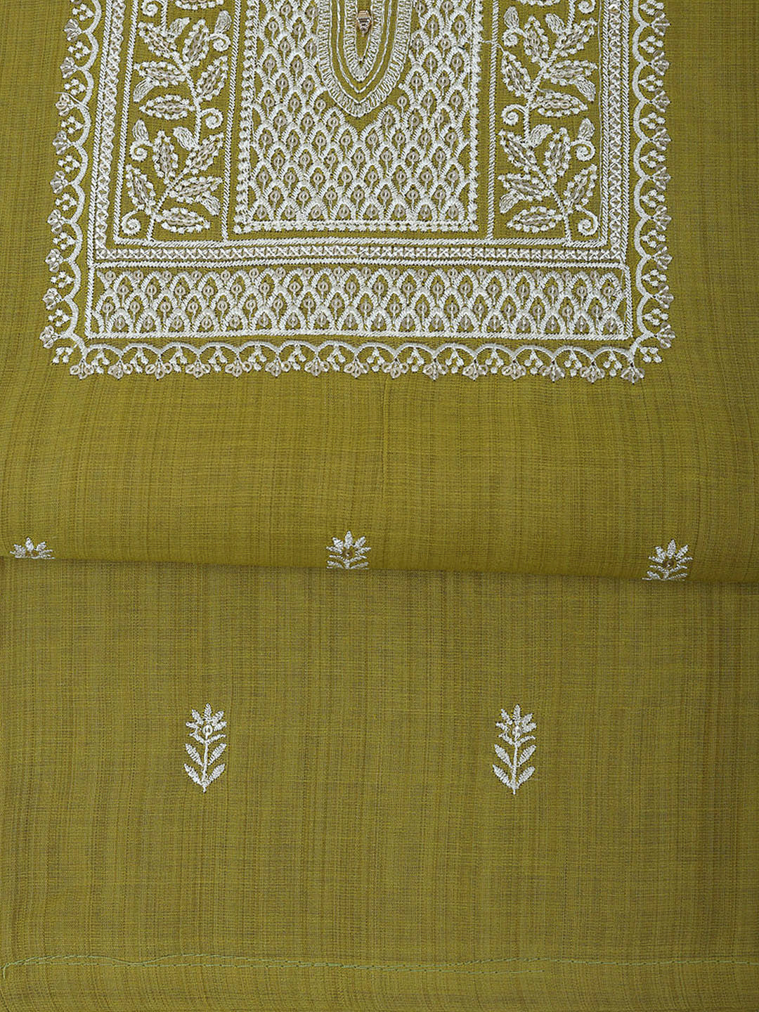 Pista Green Cotton Blend Embroidered Unstitched Dress Material