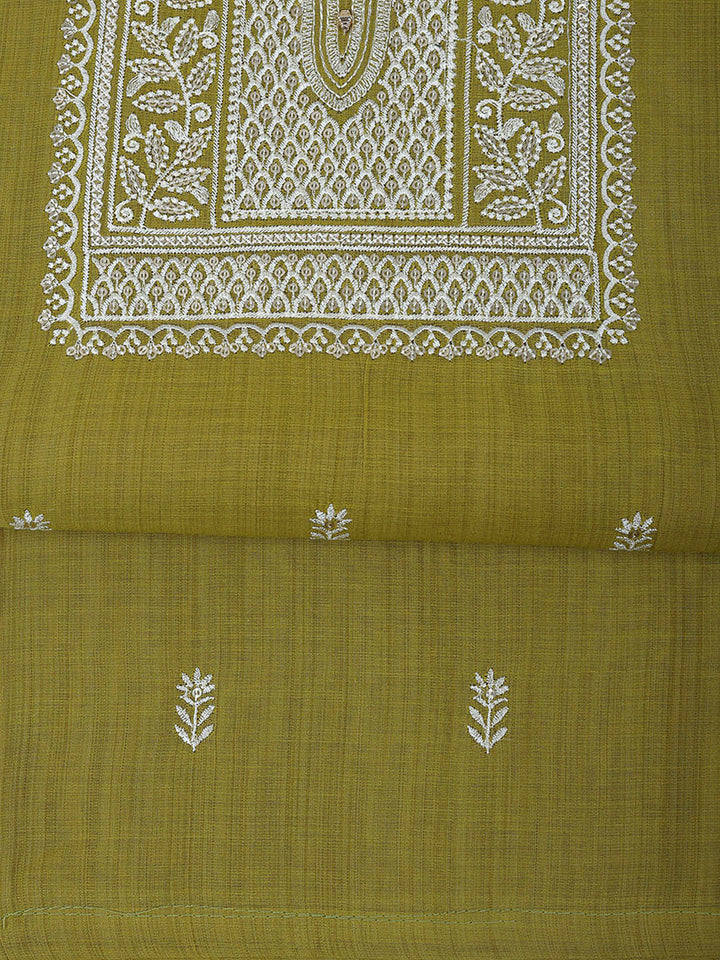 Pista Green Cotton Blend Embroidered Unstitched Dress Material