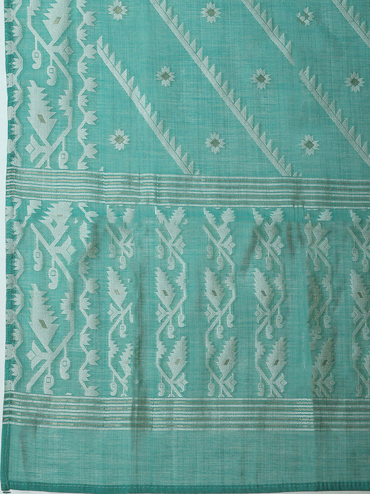 Sea Green Cotton Blend Embroidered Unstitched Dress Material