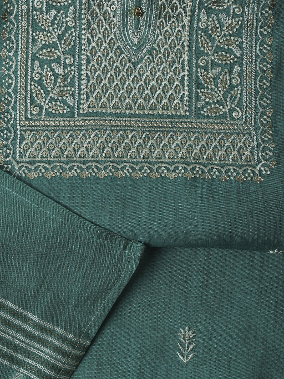 Sea Green Cotton Blend Embroidered Unstitched Dress Material